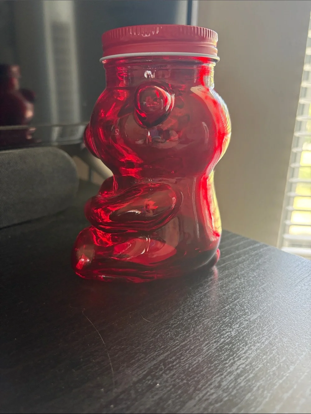 Red Teddy Bear Glass Jar